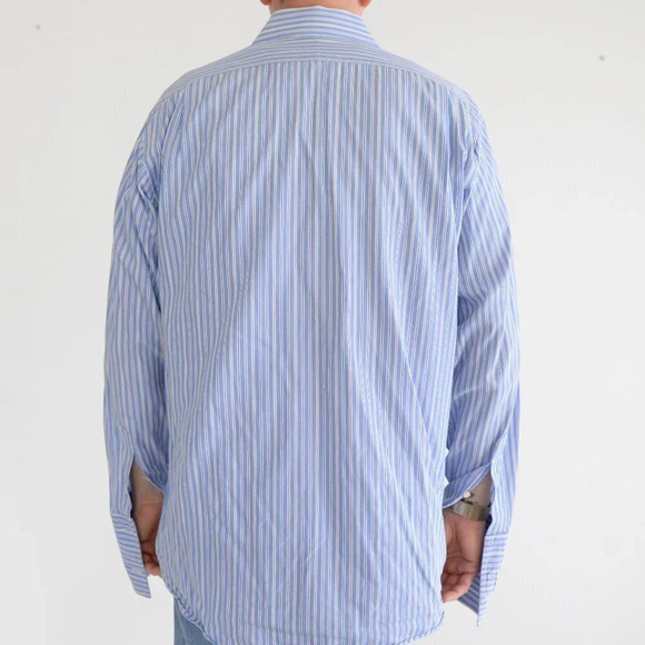 Vintage Burberry London Blue Stripe Button Down made in USA Dress Shirt - Picture 4 of 14